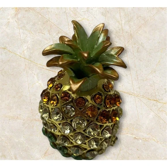 Rucinni Pineapple Trinket Jewelry Box Swarovski & Austria Crystals Enamel Hinged - Picture 6 of 9